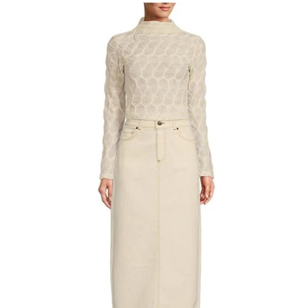 Antonio Melani Evangeline Puckered Jacquard Long Sleeve Turtleneck Top